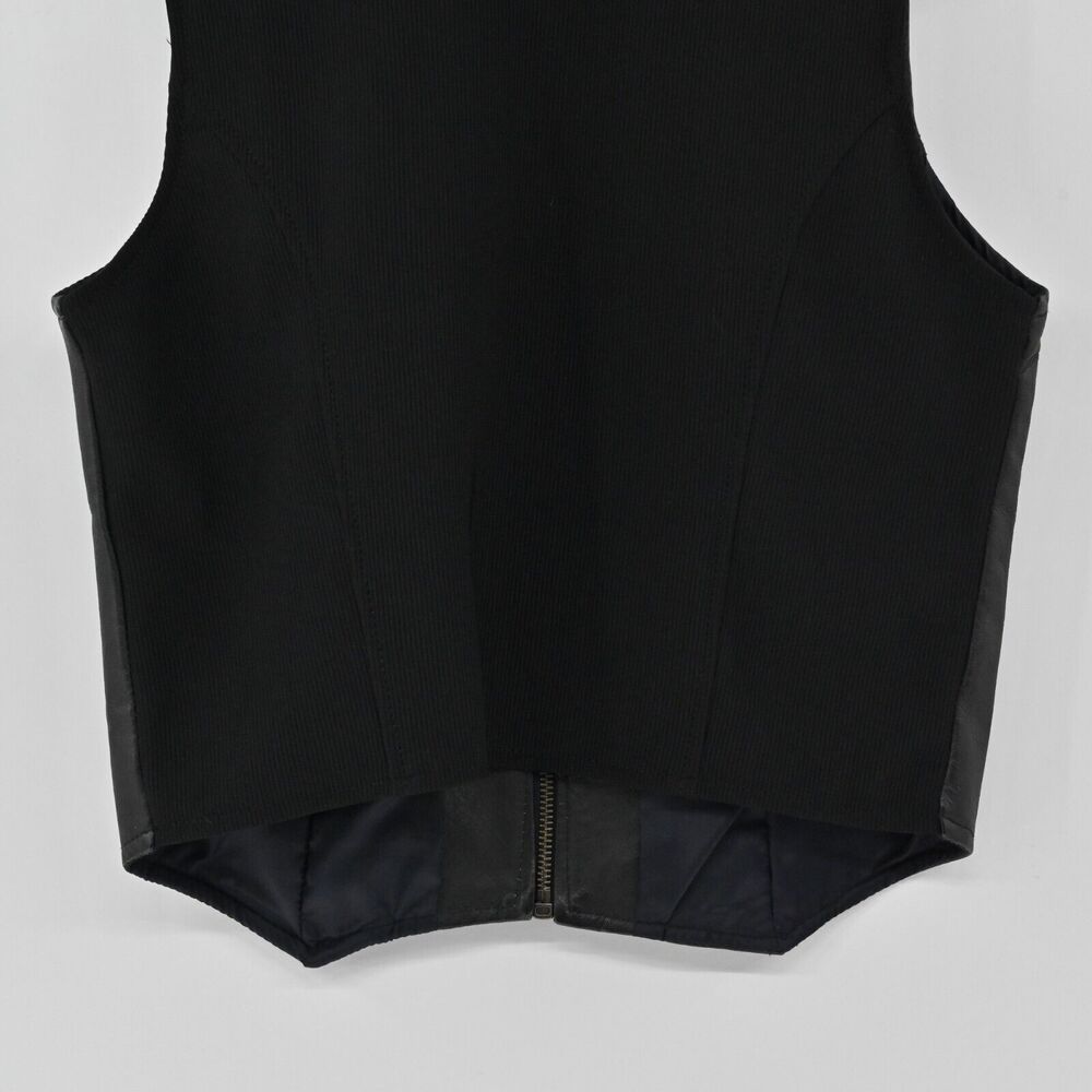 Vtg SAVANNAH Vest Womens Sz S Black Leather Combo‎ Zip Up Sleeveless Biker Retro - Picture 7 of 12